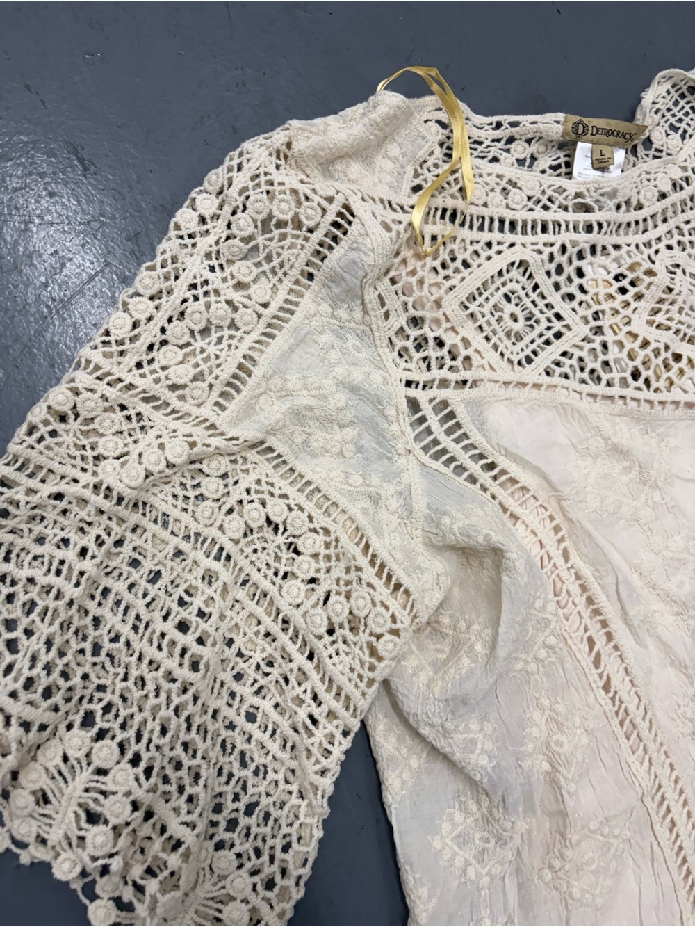 Democracy Cream Crochet Lace Swim Coverup Tunic